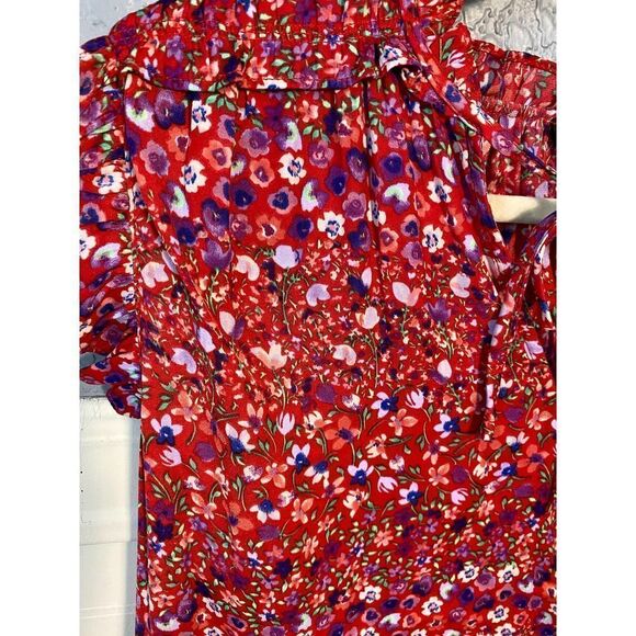 Adrianne Vittadini Red Floral Printed Short Sleeve Blouse Women's Size XS - Picture 3 of 6